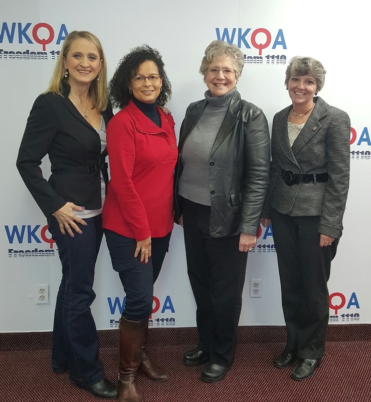 Dr. Christine M. Bacon pictured with guests Christy Jenson, Carol Berg, and Daphne Eaton in the WKQA Studios in Norfolk, Virginia. 
