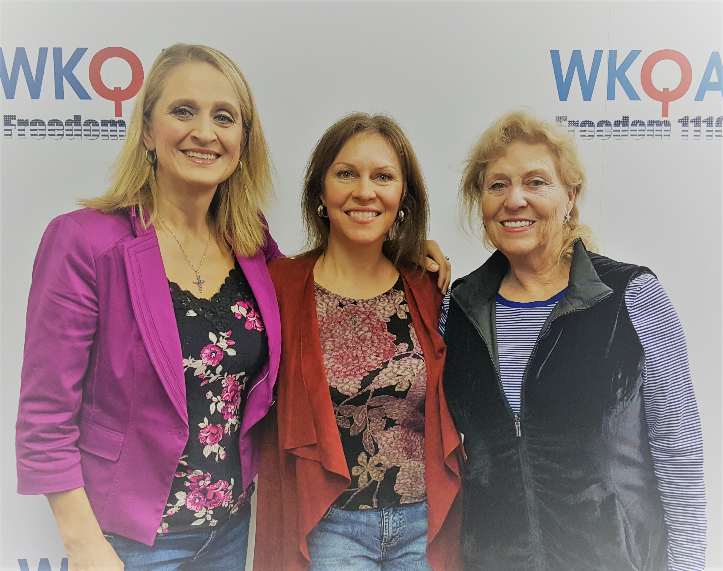Dr. Christine Bacon with guests Nora Firestone and her mother Karen Wahl posing at the WKQA studios after a great discussion about gratitude. 